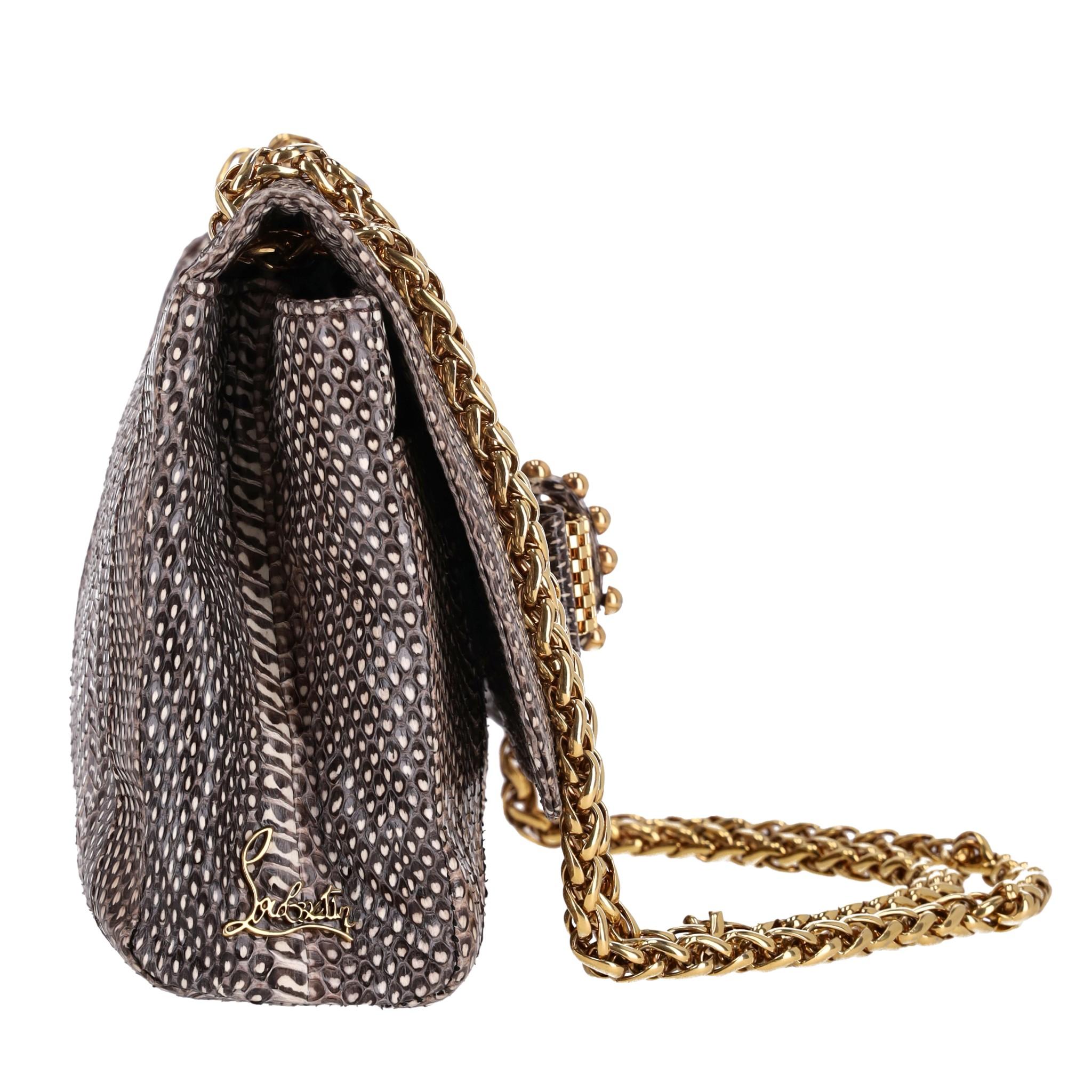 Brown Christian Louboutin Python Skin Sweet Charity Bag For Sale