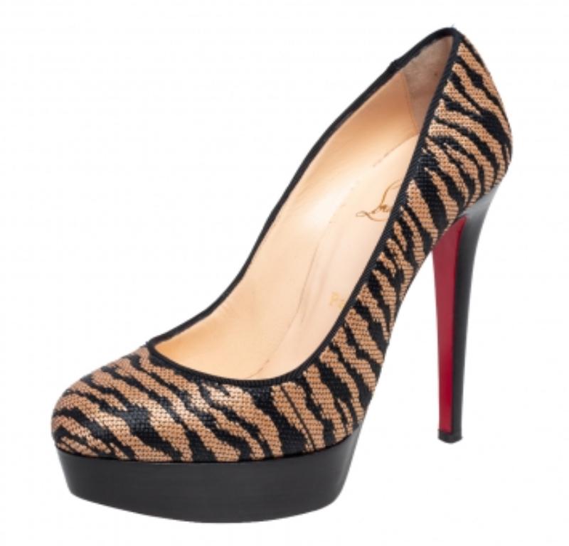 Christian Louboutin Raffia Bianca Panama Tiger Weave Platform Pumps Size 37.5 In Good Condition In Dubai, Al Qouz 2