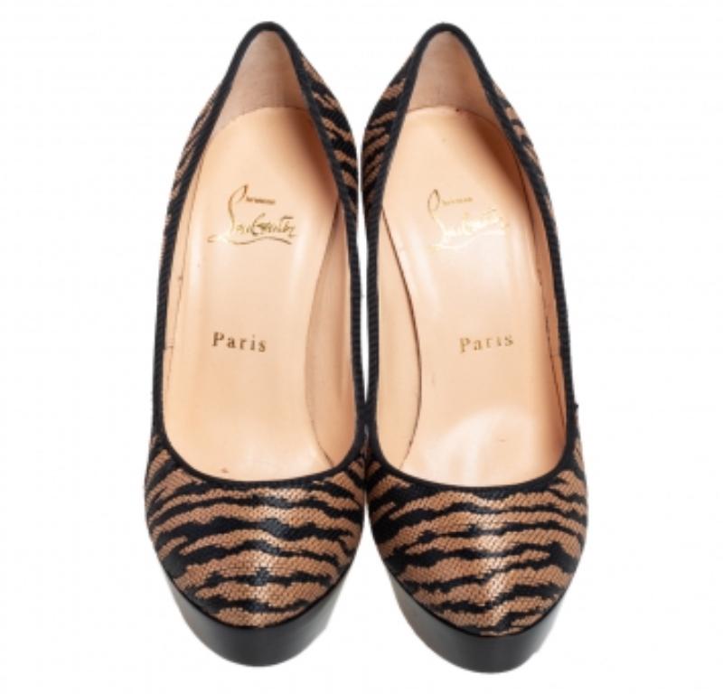Christian Louboutin Raffia Bianca Panama Tiger Weave Platform Pumps Size 37.5 1