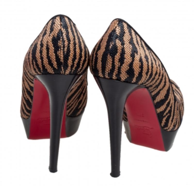 Christian Louboutin Raffia Bianca Panama Tiger Weave Platform Pumps Size 37.5 2