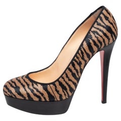 Christian Louboutin Raffia Bianca Panama Tiger Weave Platform Pumps Size 37.5