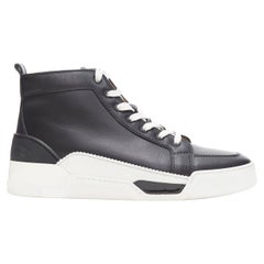 CHRISTIAN LOUBOUTIN Rankick black leather white midsole high top sneakers EU42.5