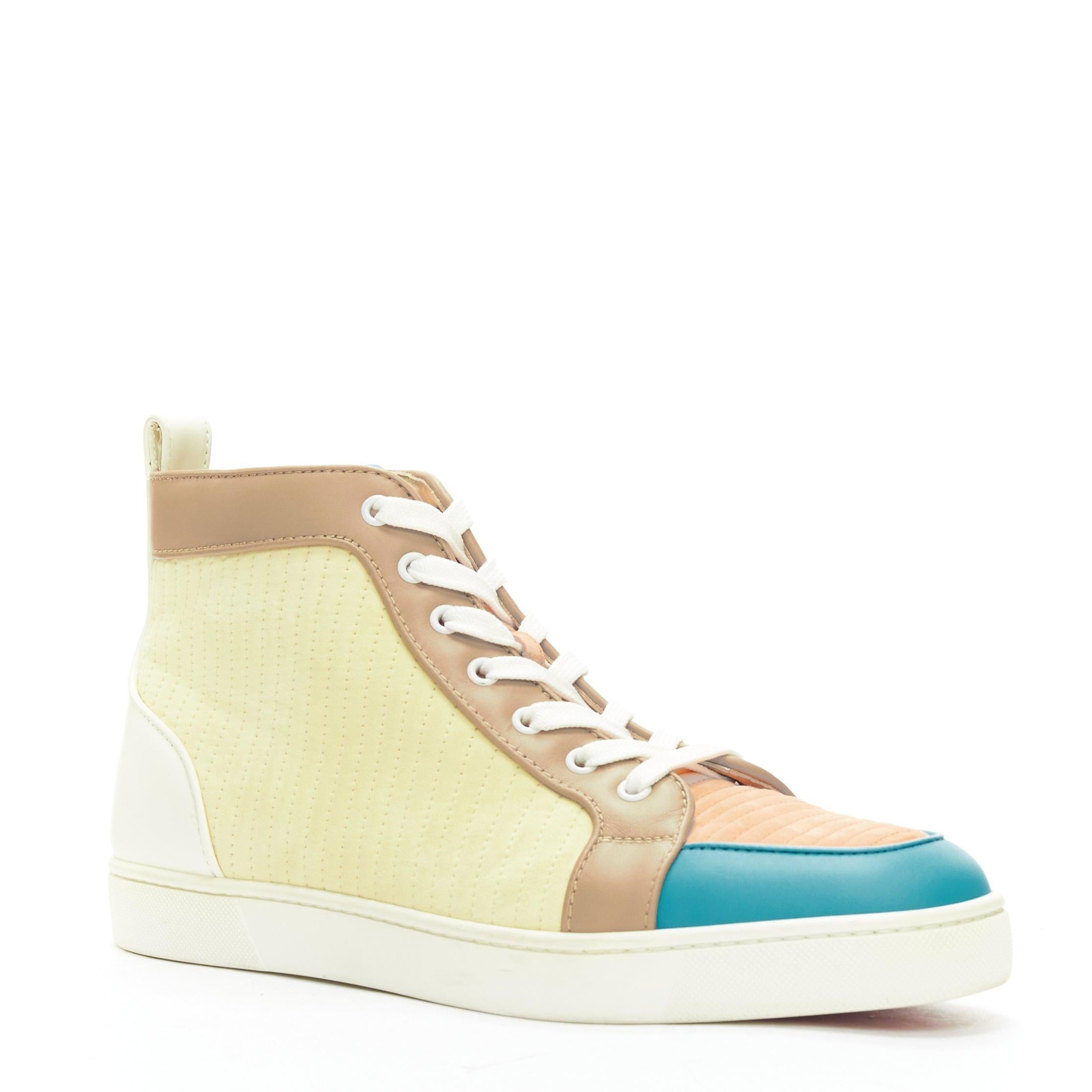 CHRISTIAN LOUBOUTIN Rantus Catach Orlato pastel suede high top sneaker EU42.5
Reference: JSLE/A00079
Brand: Christian Louboutin
Collection: Rantus Catach Orlato
Material: Suede, Leather
Color: Cream, Blue
Pattern: Solid
Closure: Lace Up
Lining: Nude