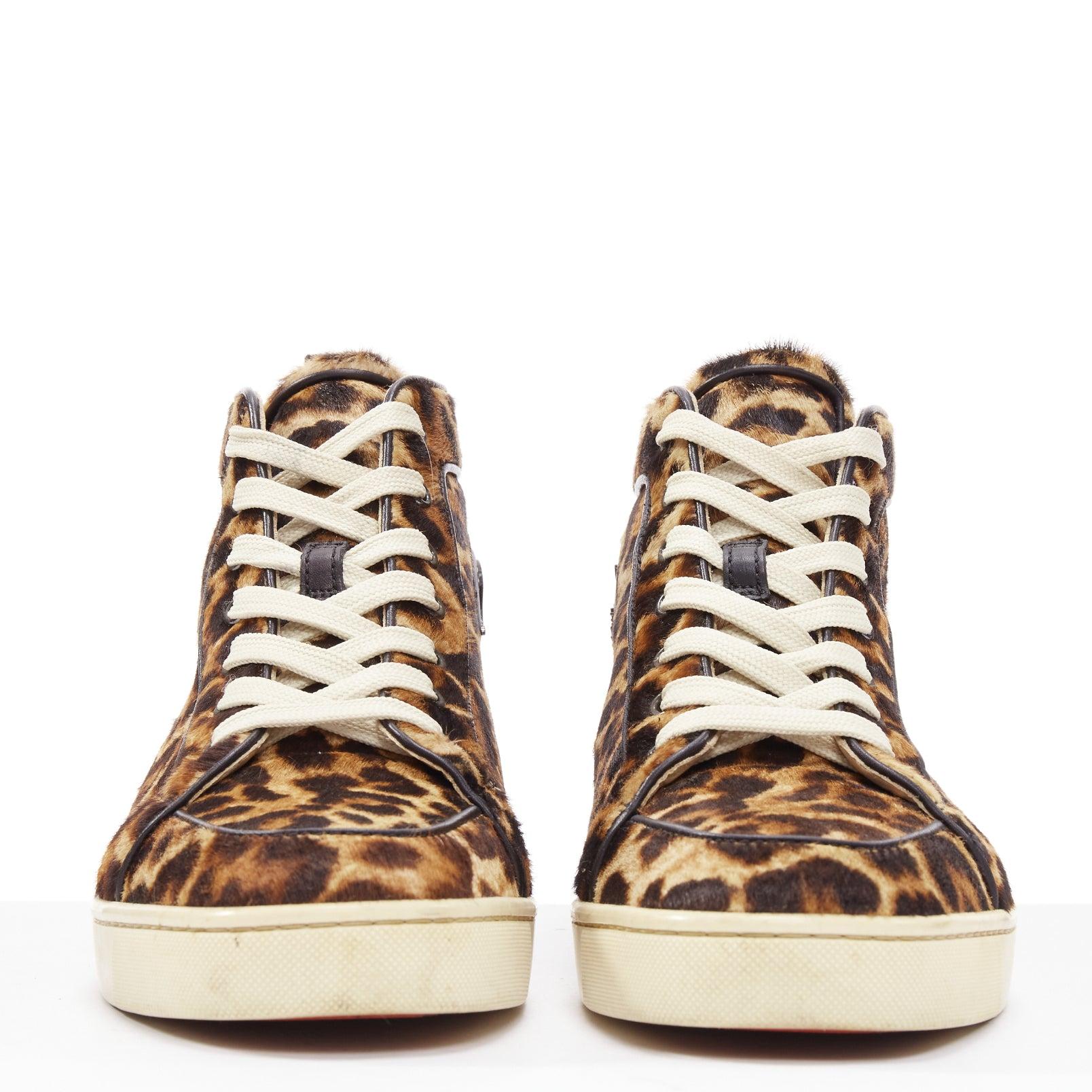Brown CHRISTIAN LOUBOUTIN Rantus Orlato brown leopard calf hair high top sneakers EU42 For Sale