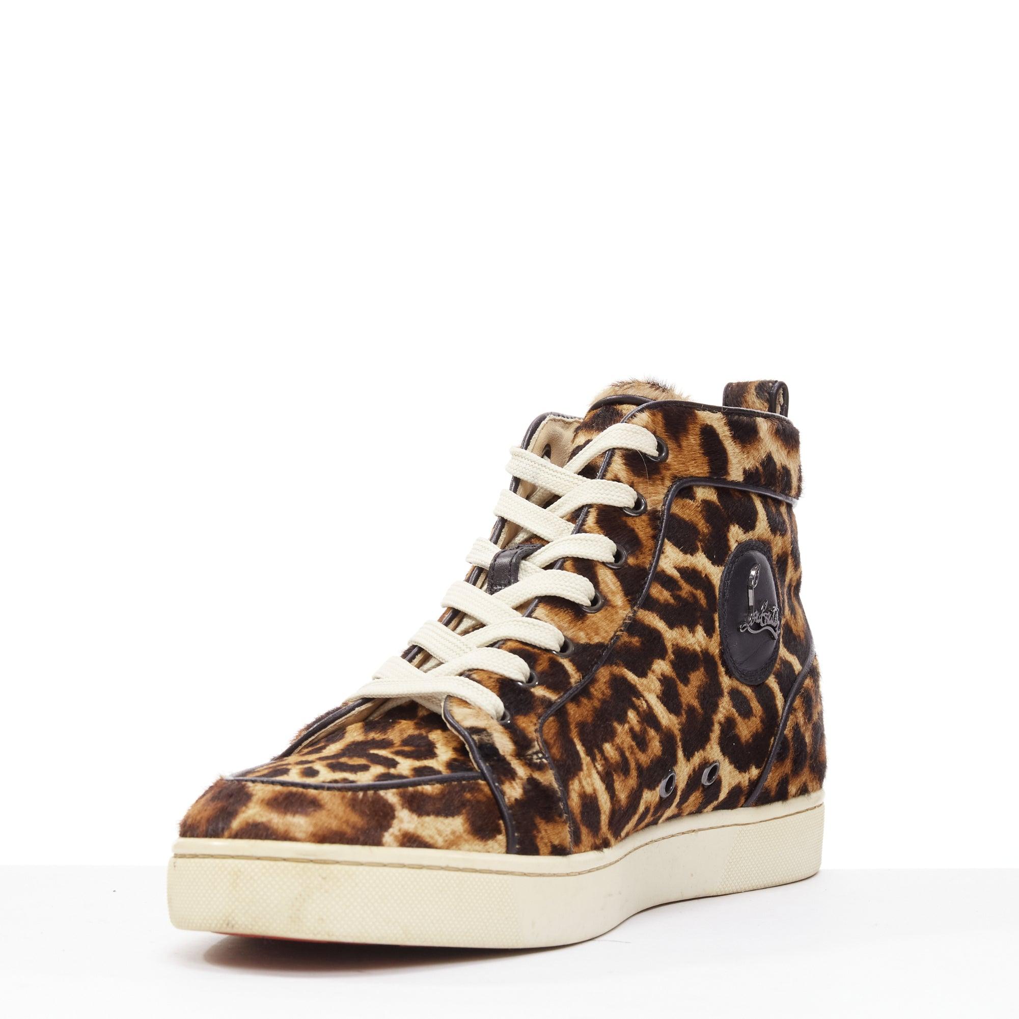 CHRISTIAN LOUBOUTIN Rantus Orlato brown leopard calf hair high top sneakers EU42 In Fair Condition For Sale In Hong Kong, NT