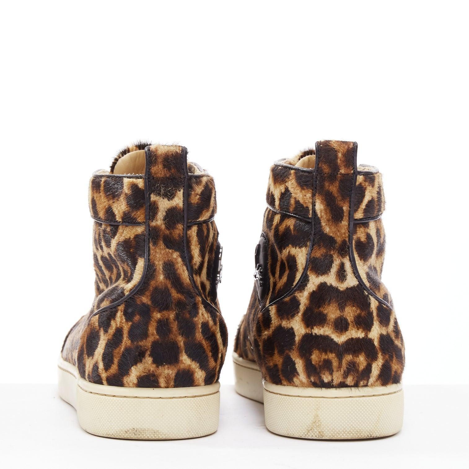 Men's CHRISTIAN LOUBOUTIN Rantus Orlato brown leopard calf hair high top sneakers EU42 For Sale
