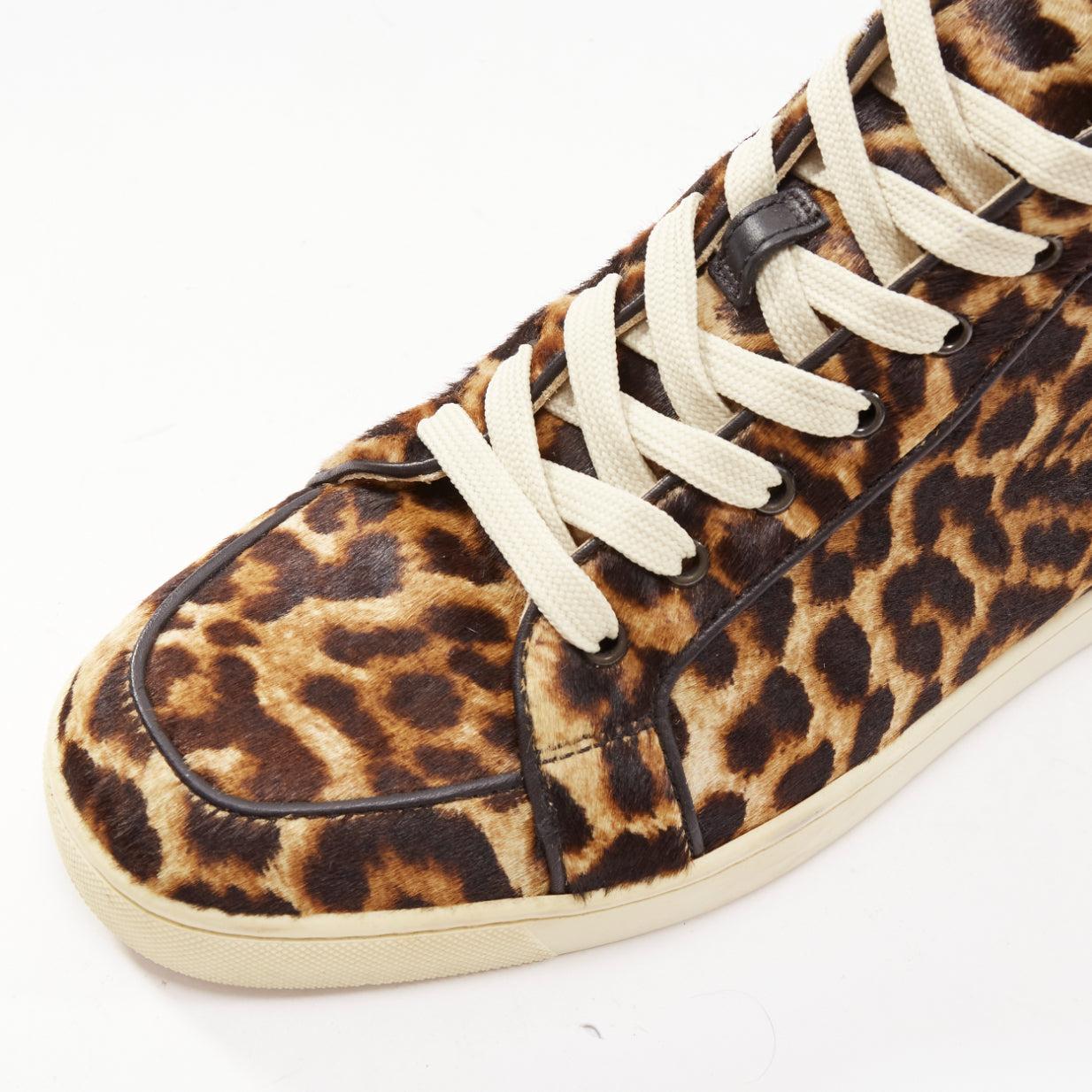 CHRISTIAN LOUBOUTIN Rantus Orlato brown leopard calf hair high top sneakers EU42 For Sale 2