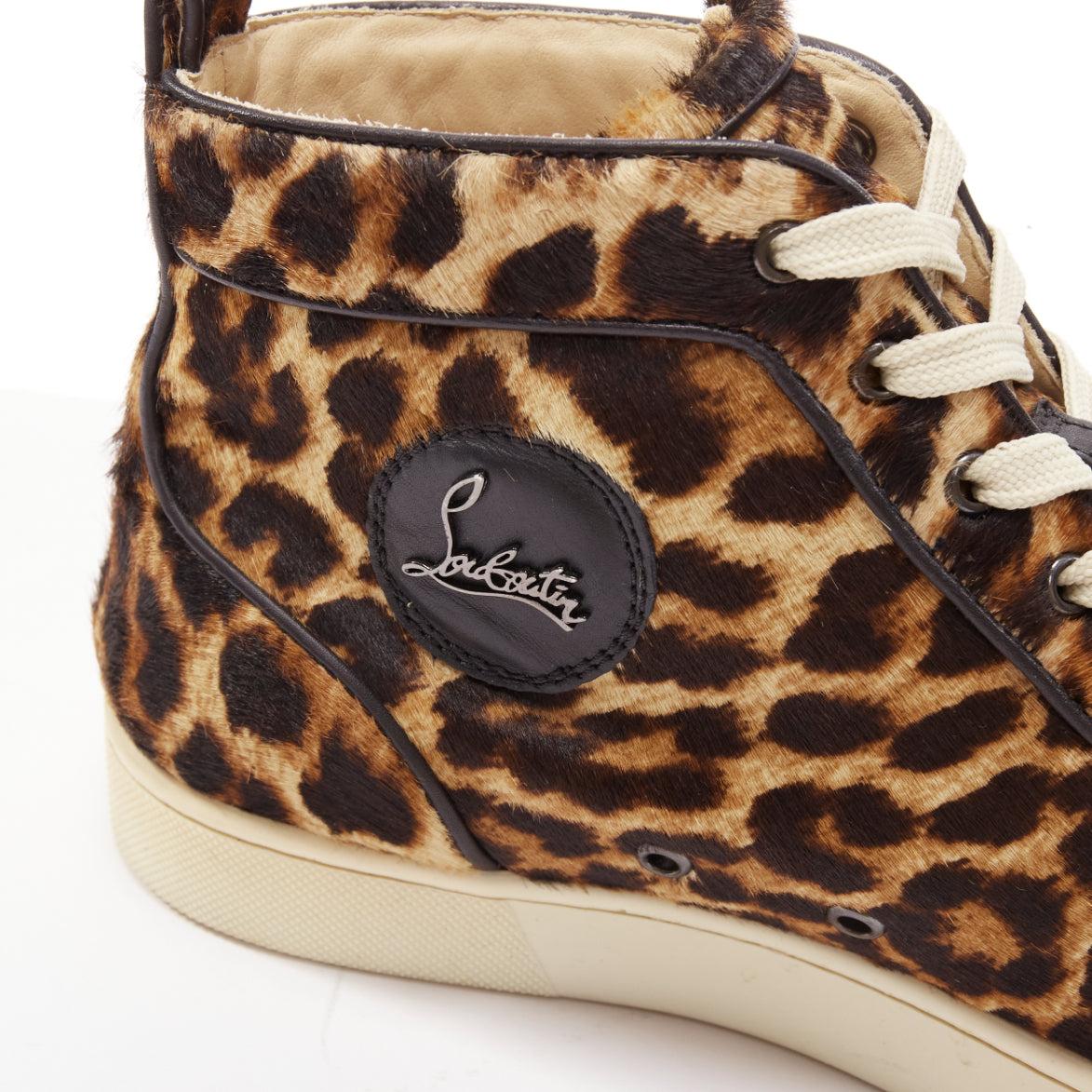 CHRISTIAN LOUBOUTIN Rantus Orlato brown leopard calf hair high top sneakers EU42 For Sale 3
