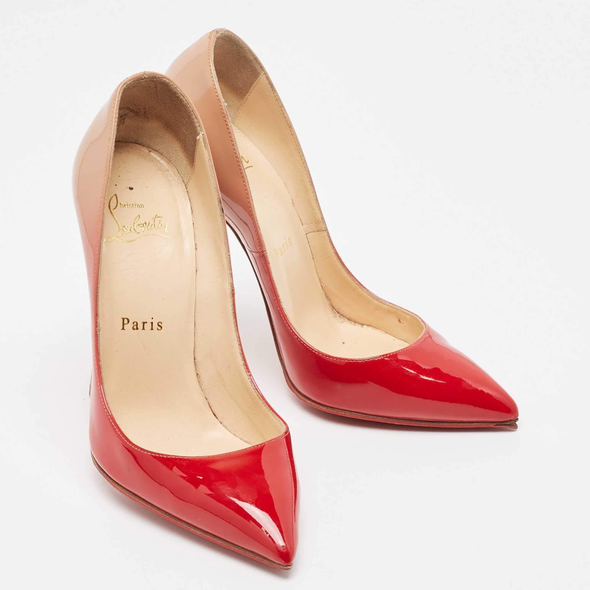 Women's Christian Louboutin Red/Beige Ombre Patent Leather So Kate Pumps Size 36