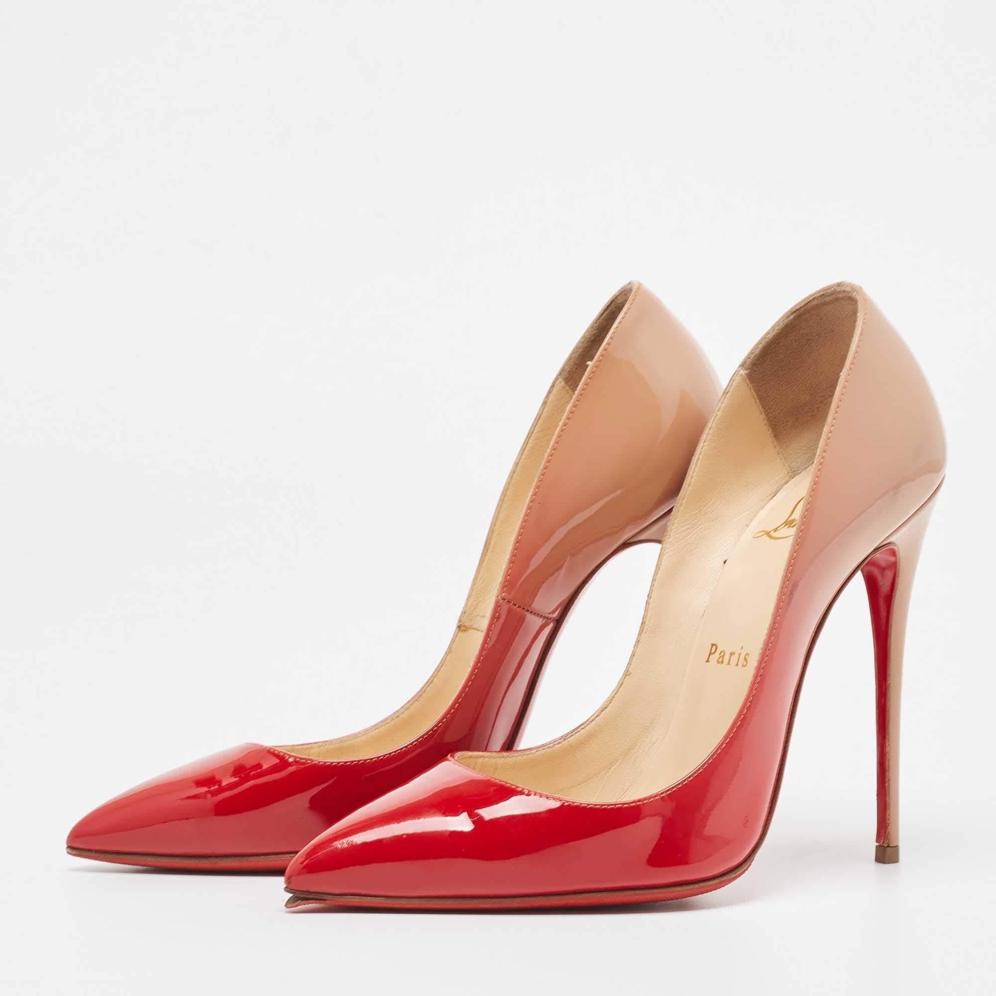Christian Louboutin Red/Beige Ombre Patent Leather So Kate Pumps Size 36 2