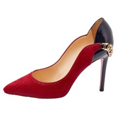 Christian Louboutin Red/Black Calf Hair and Patent Leather Dorepi Pumps Size 39