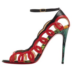 Christian Louboutin Red/Black Leather Houla Open Toe Ankle Strap Pumps Size 36.5