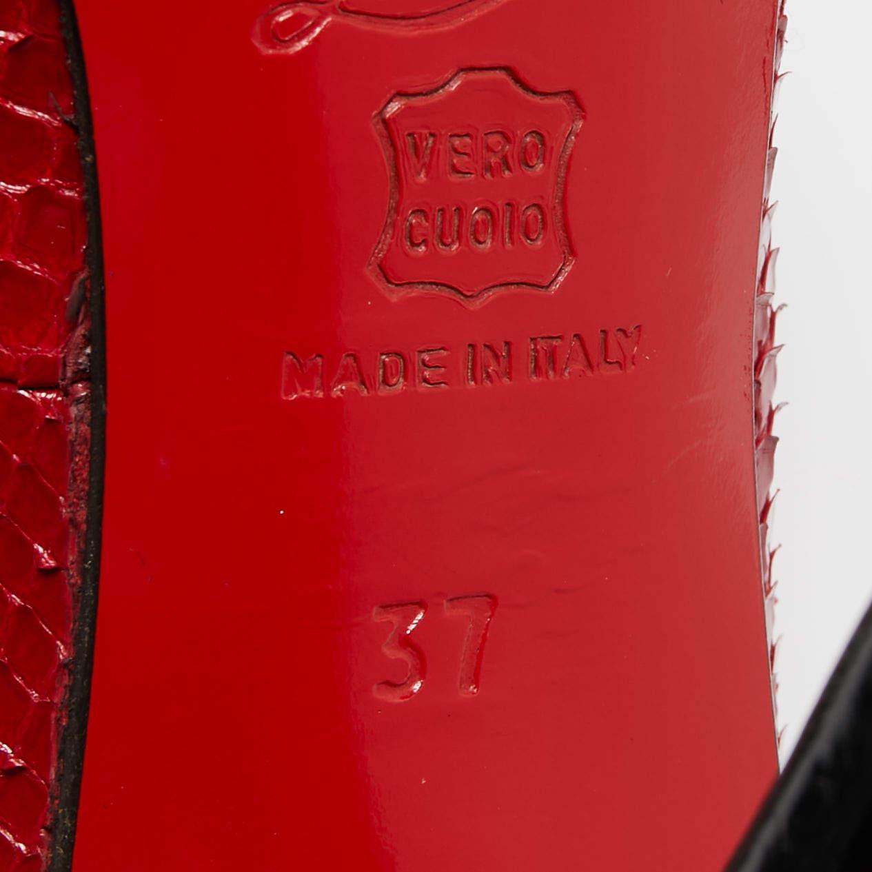 Christian Louboutin Red/Black Python Leather Peep Toe Platform Pumps Size 37 For Sale 1
