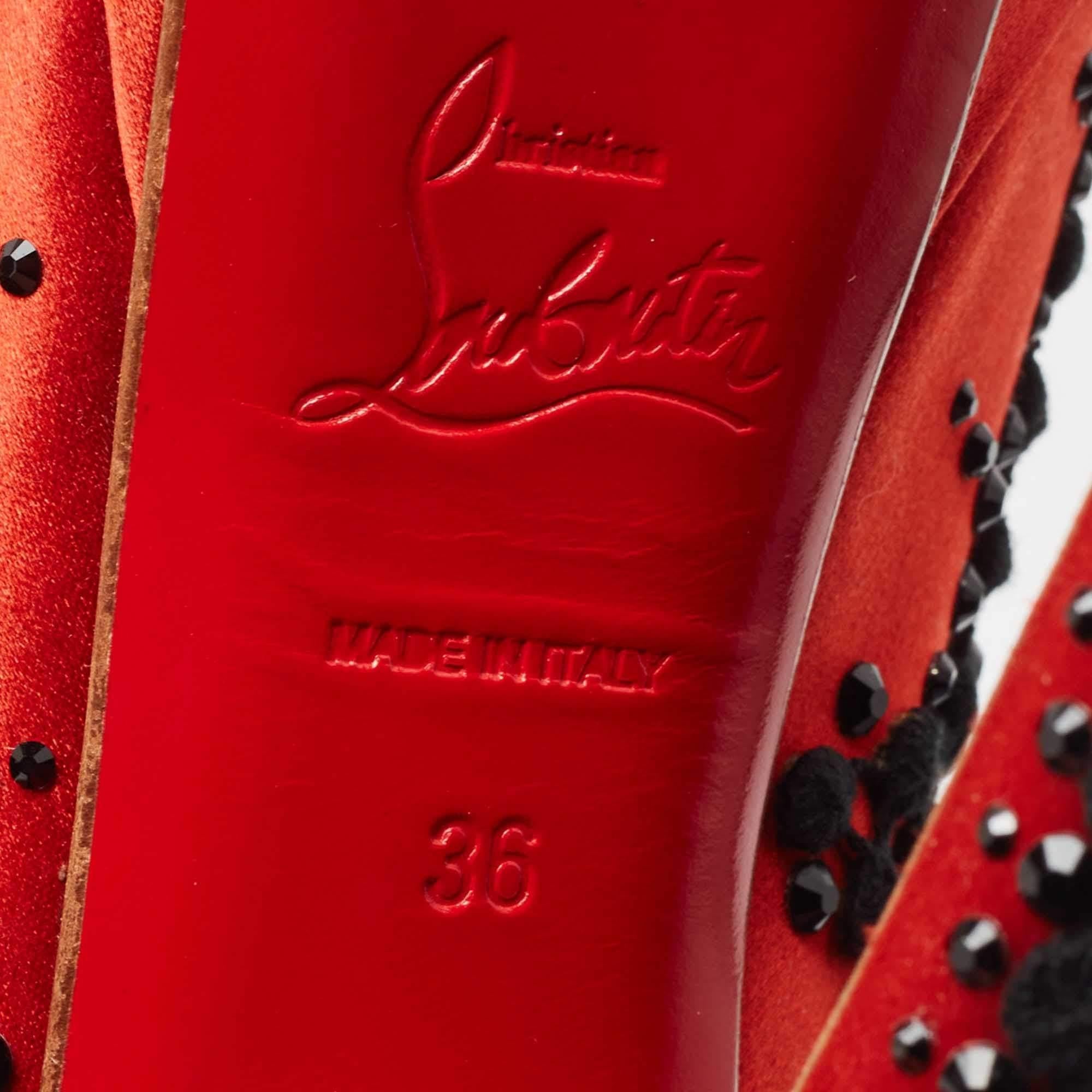 Christian Louboutin Red/Black Satin Torero Peep Toe Platform Pumps Size 36 4