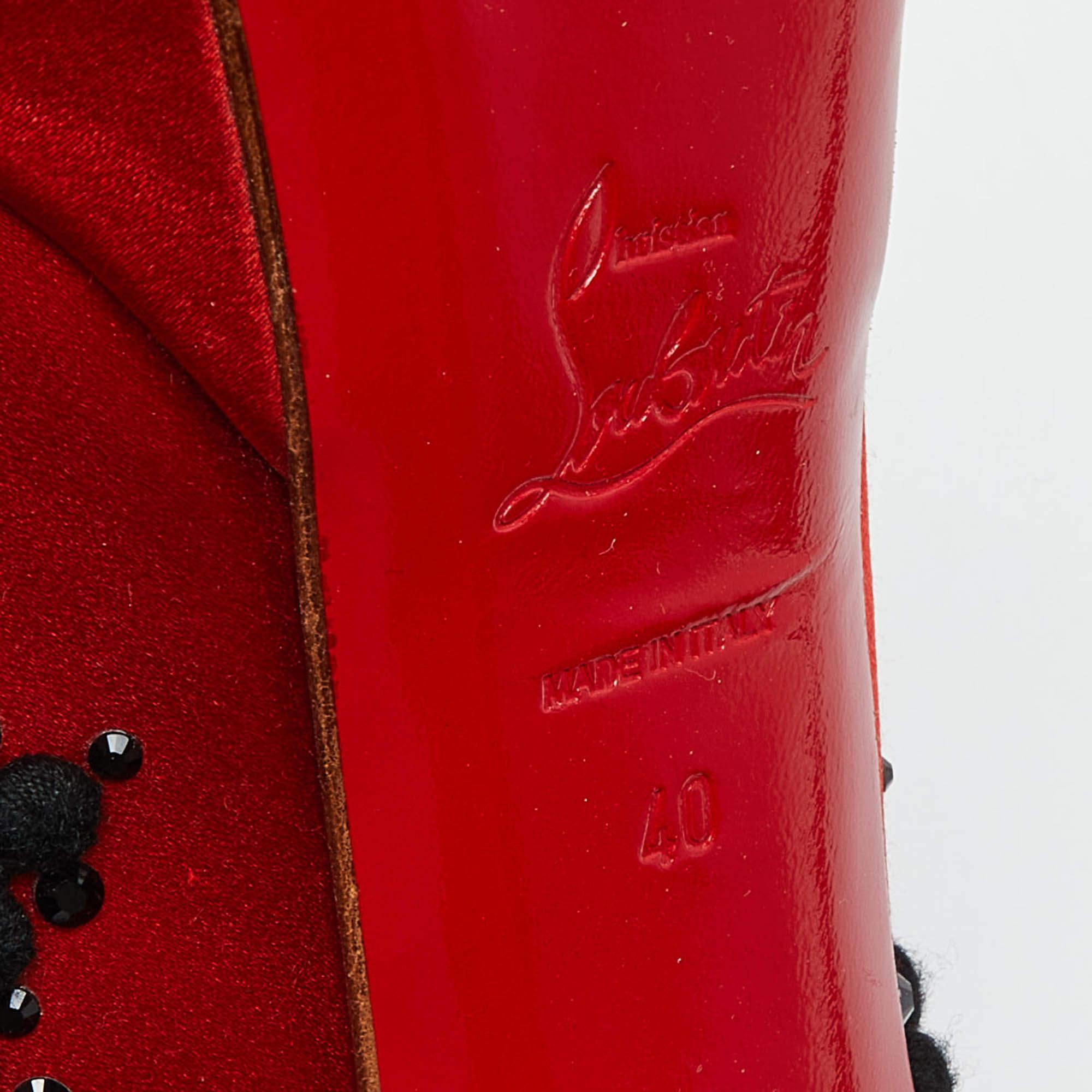 Women's Christian Louboutin Red/Black Satin Torero Peep Toe Platform Pumps Size 40 For Sale