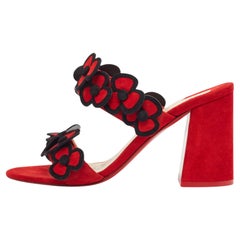 Christian Louboutin Red/Black Suede Pansy Sandals Size 37