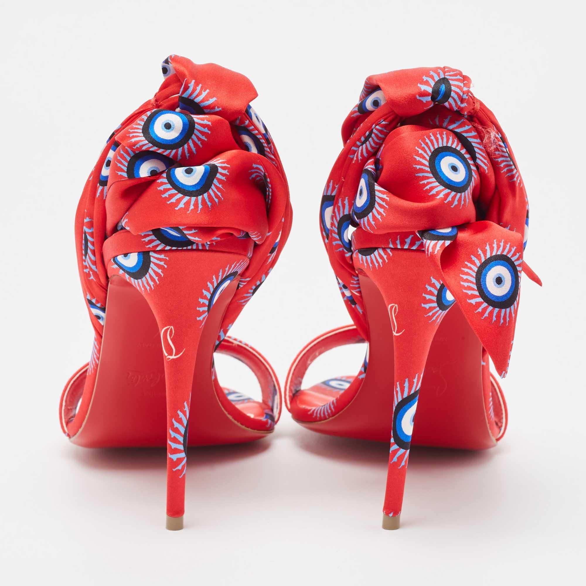 Christian Louboutin Red/Blue Evil Eye Satin Sandale Du Desert Sandals Size 37 1