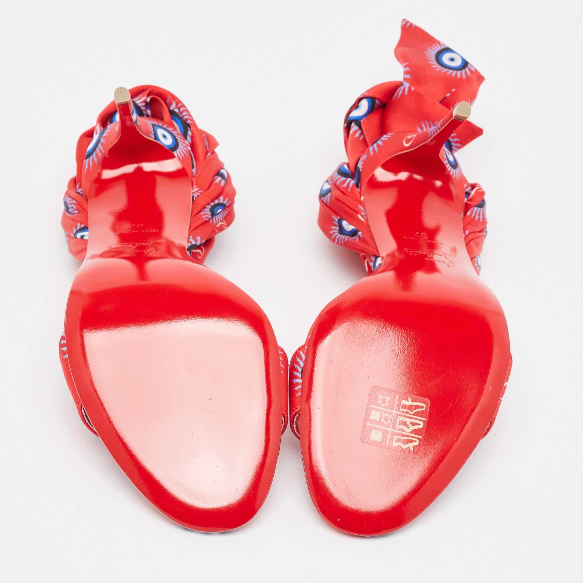 Christian Louboutin Red/Blue Evil Eye Satin Sandale Du Desert Sandals Size 37 2