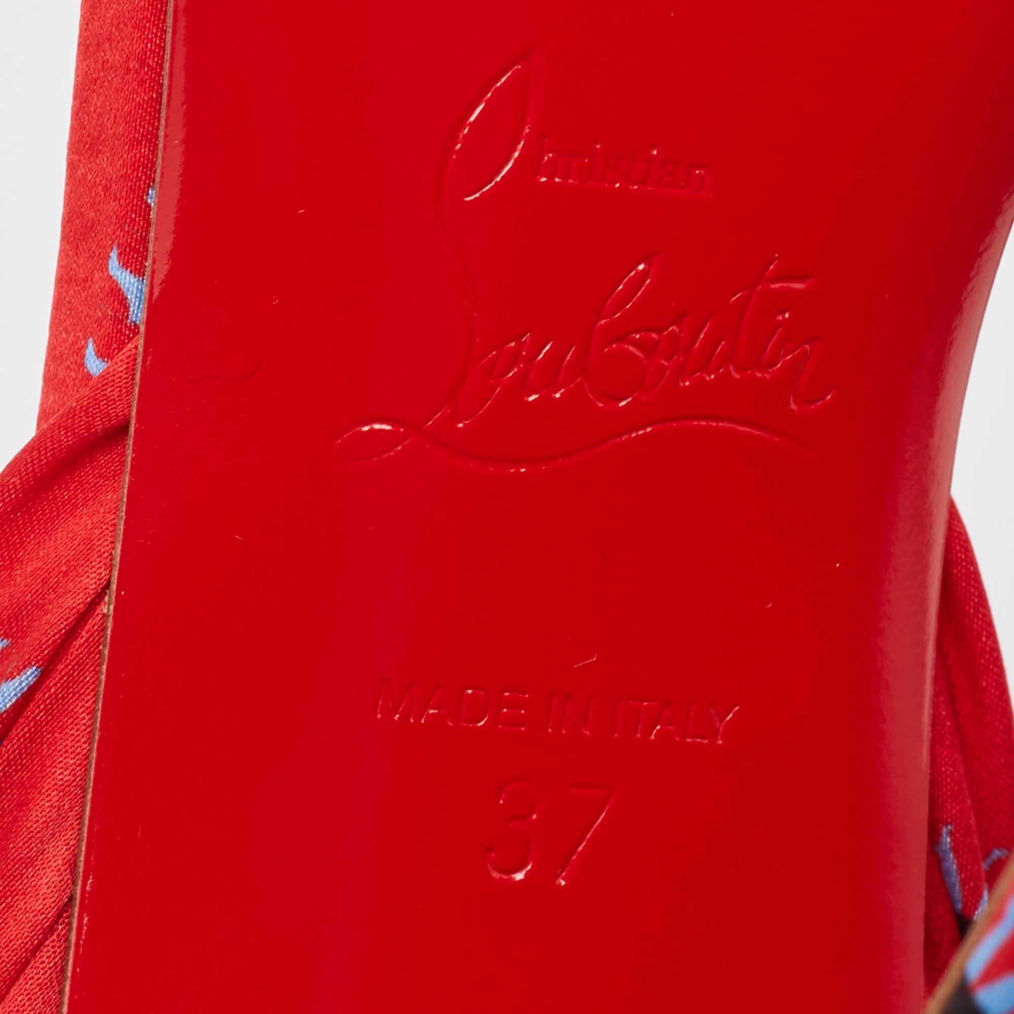 Christian Louboutin Red/Blue Evil Eye Satin Sandale Du Desert Sandals Size 37 4