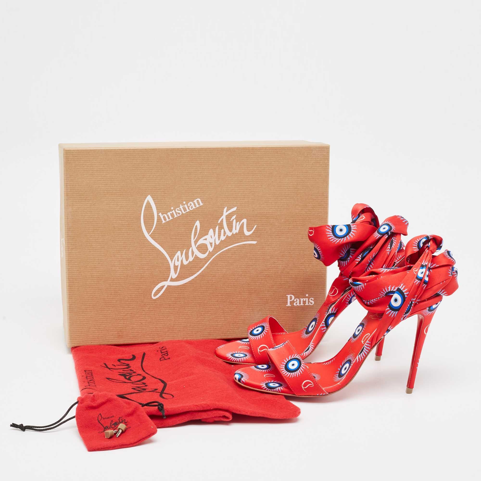 Christian Louboutin Red/Blue Evil Eye Satin Sandale Du Desert Sandals Size 37 5