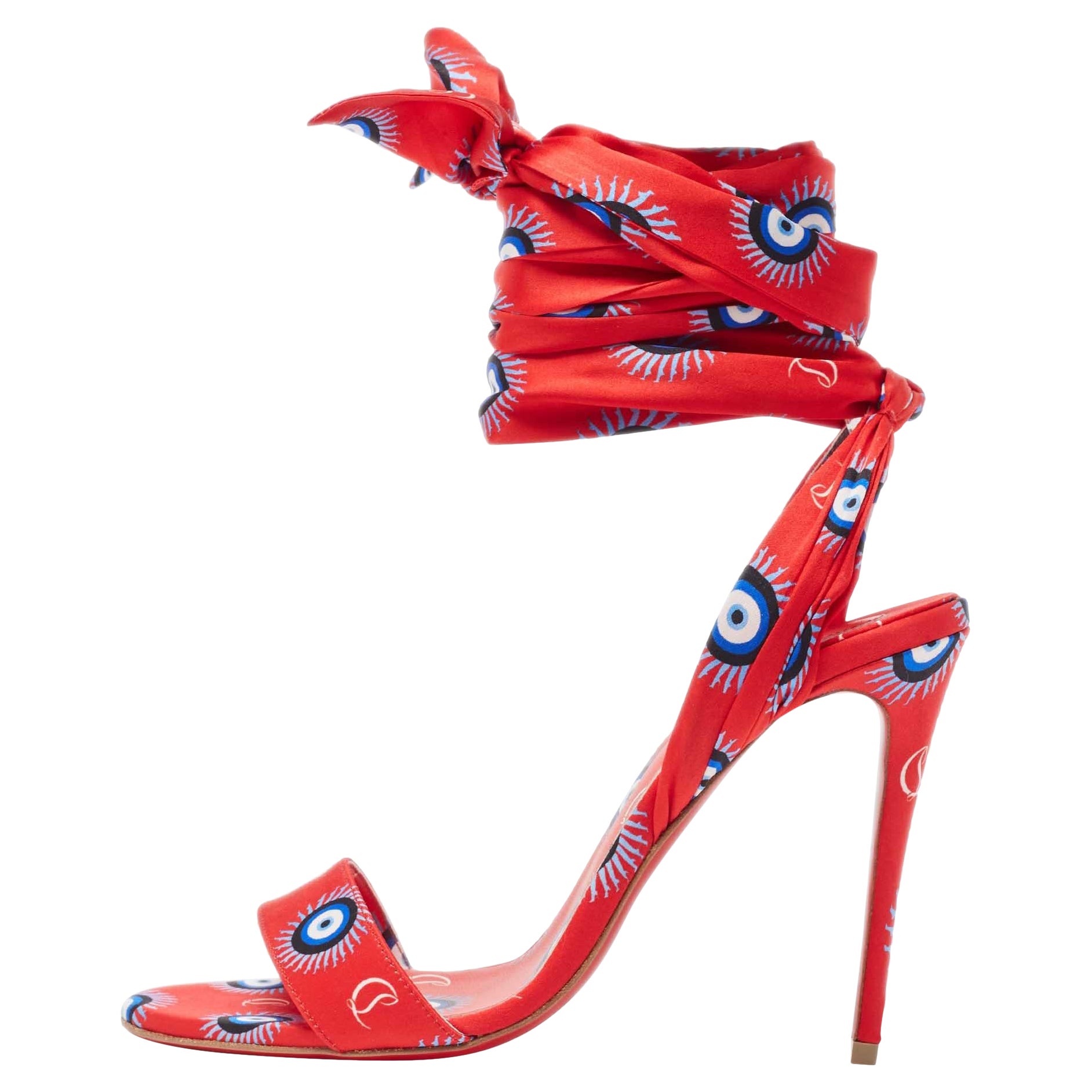 Christian Louboutin Red/Blue Evil Eye Satin Sandale Du Desert Sandals Size 37