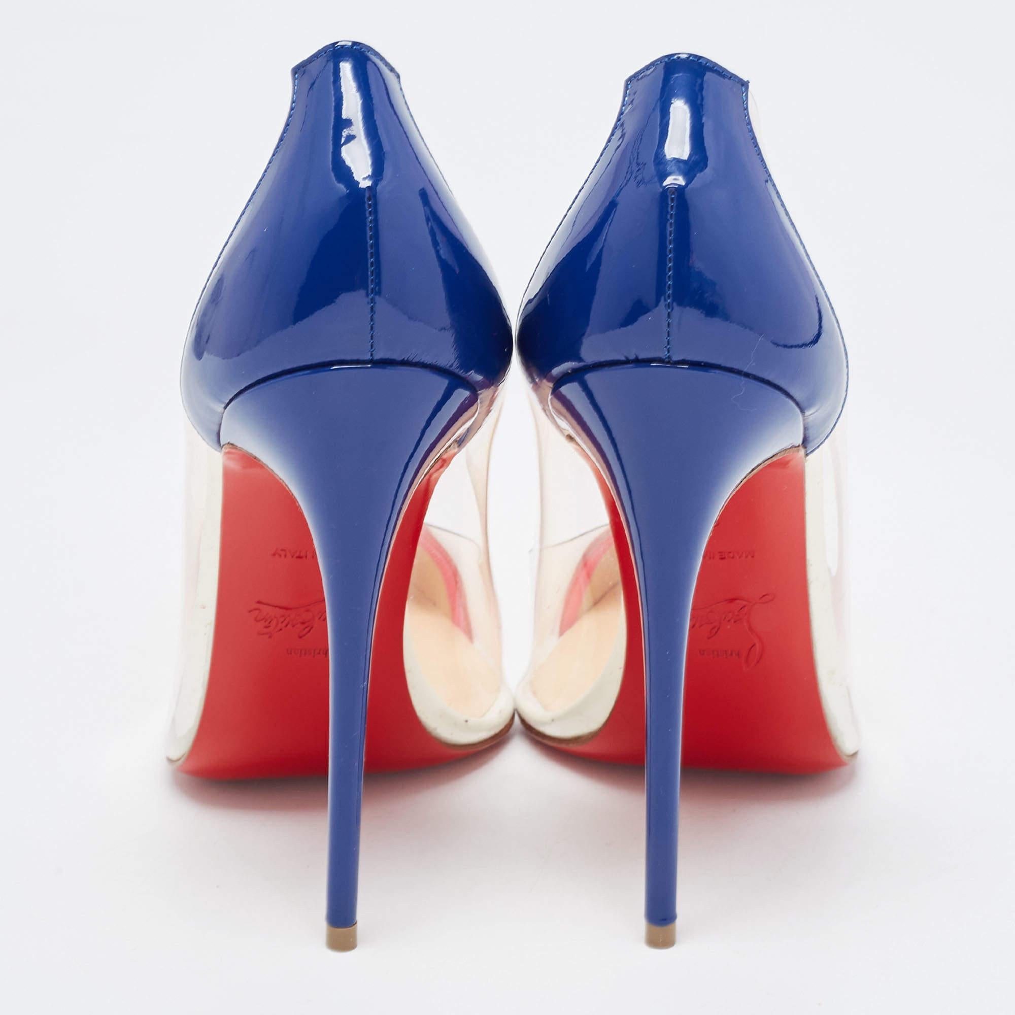 Beige Christian Louboutin Red/Blue Patent Leather and PVC Debout Pumps Size 37