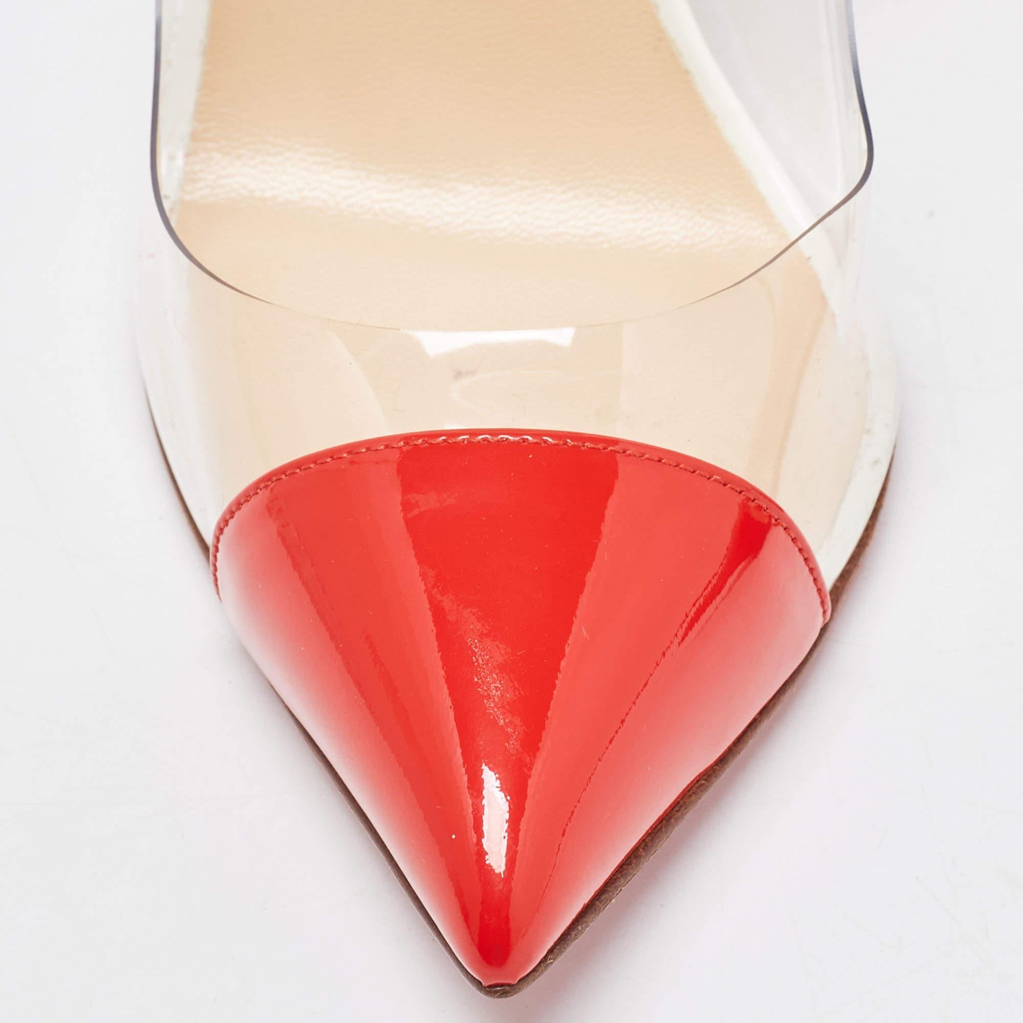 Christian Louboutin Red/Blue Patent Leather and PVC Debout Pumps Size 37 1