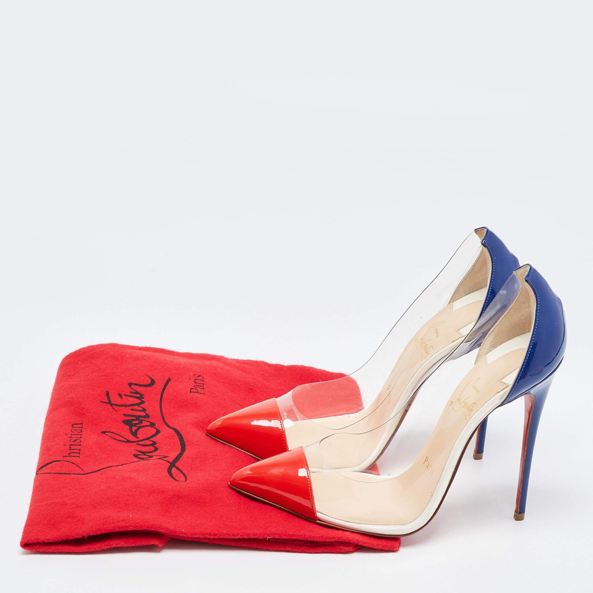 Christian Louboutin Red/Blue Patent Leather and PVC Debout Pumps Size 37 3