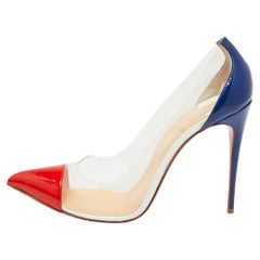 Christian Louboutin Red/Blue Patent Leather and PVC Debout Pumps Size 41