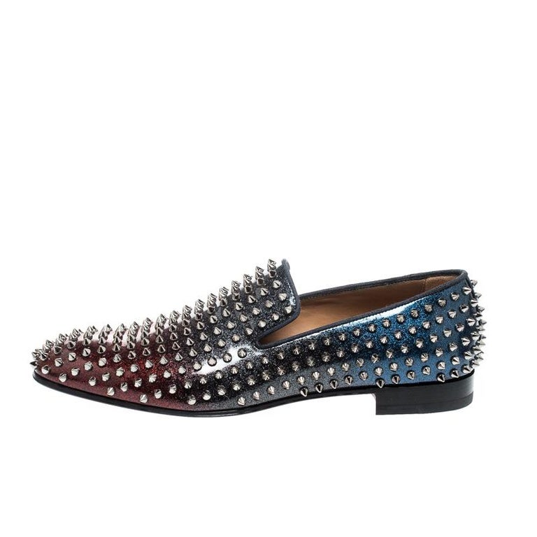 Christian Louboutin Red/Blue Patent Leather Dandelion Spikes Loafers ...