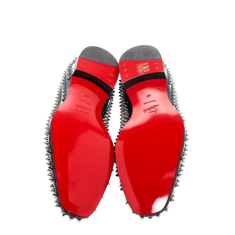 Christian Louboutin Red/Blue Patent Leather Dandelion Spikes Loafers Size 43 In New Condition In Dubai, Al Qouz 2