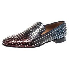 Christian Louboutin Red/Blue Patent Leather Dandelion Spikes Loafers Size 43