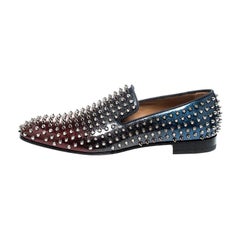 Christian Louboutin Red/Blue Patent Leather Dandelion Spikes Loafers Size 43