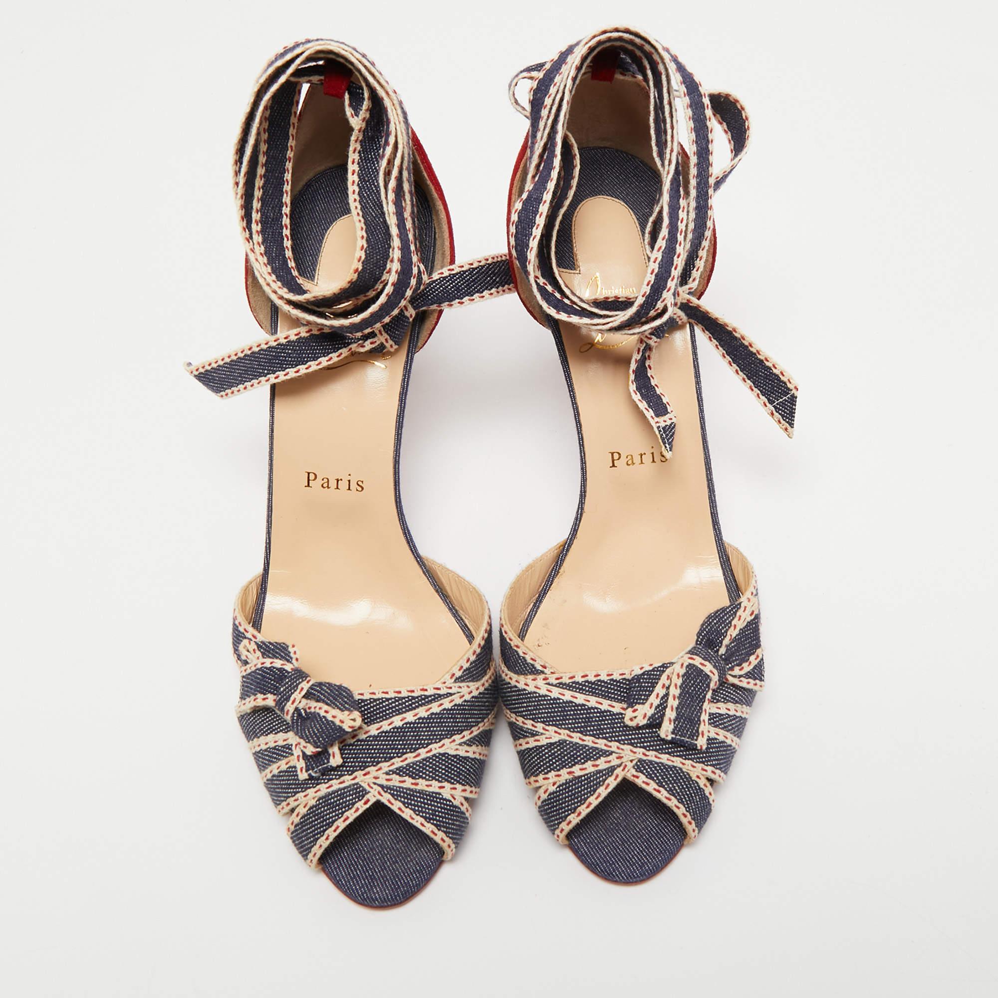 Deliver statement looks with these sandals from Christian Louboutin! From their shape and detailing to their overall appeal, they exude sophisticated style. The sandals come crafted from suede and denim.

