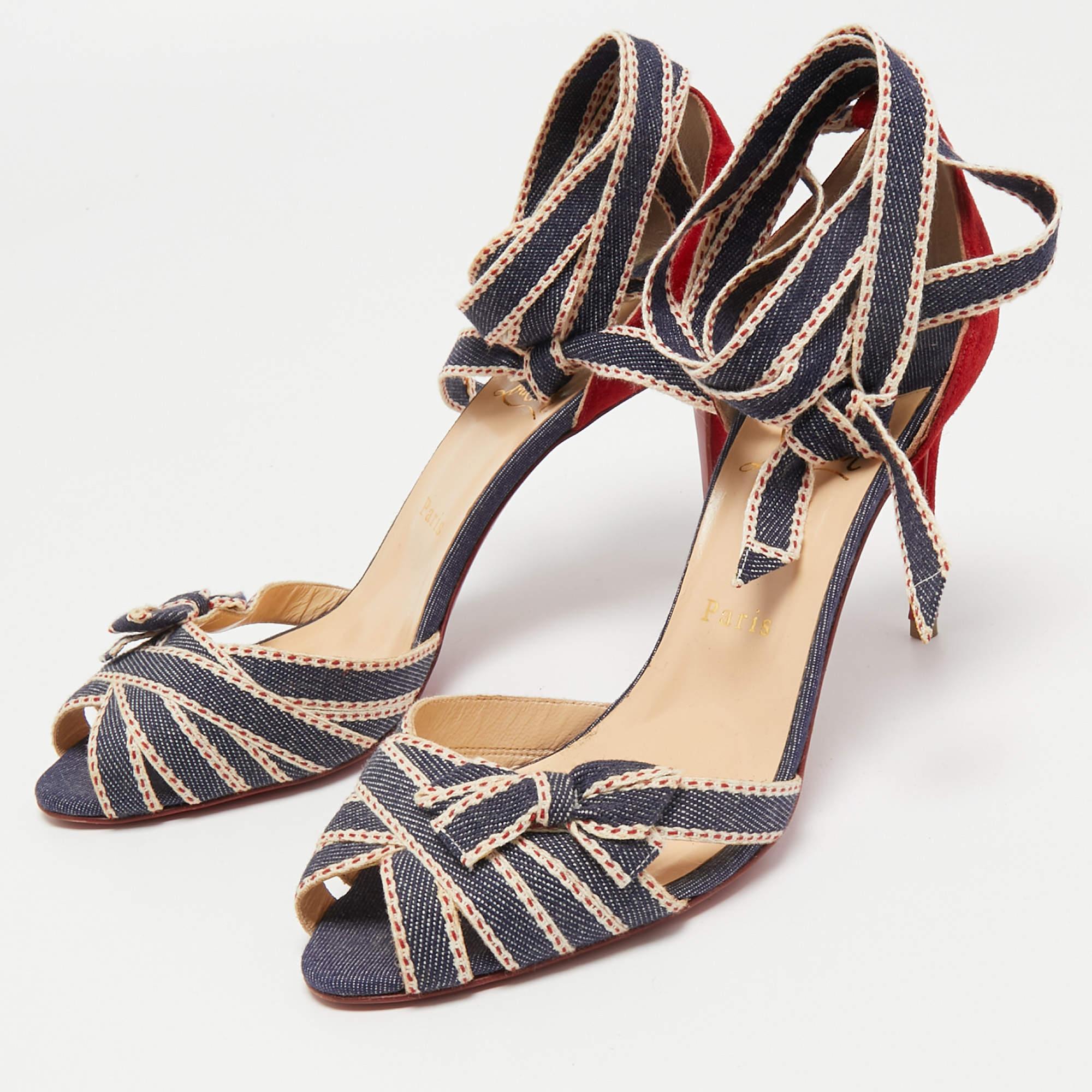 Women's Christian Louboutin Red/Blue Suede and Denim Christeriva Sandals Size 40