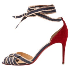 Christian Louboutin Red/Blue Suede and Denim Christeriva Sandals Size 40
