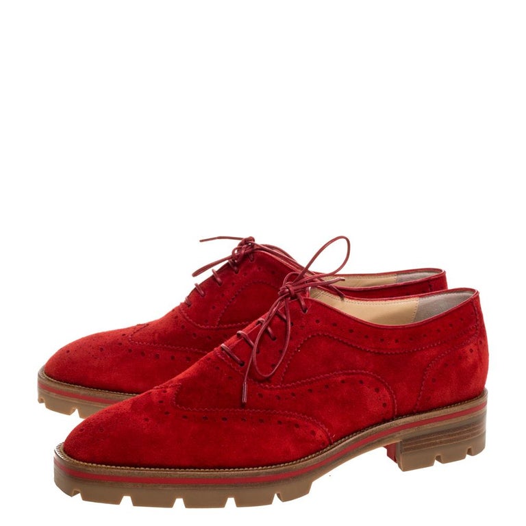 en gang menu Anger Christian Louboutin Red Brogue Suede Leather Charletta Oxfords Size 38.5 at  1stDibs