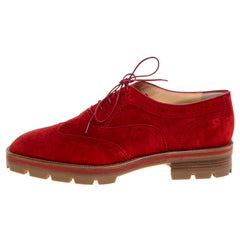 Christian Louboutin Red Brogue Suede Leather Charletta Oxfords Size 38.5