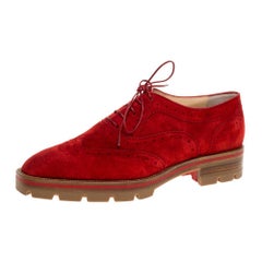 Christian Louboutin Red Brogue Suede Leather Charletta Oxfords Size 38.5