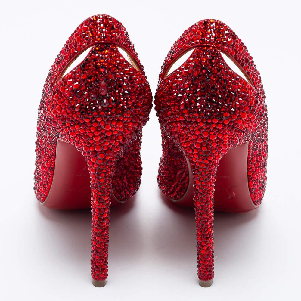 Christian Louboutin Red Cut-Out Leather Strass Degrade Pumps Size 37 6