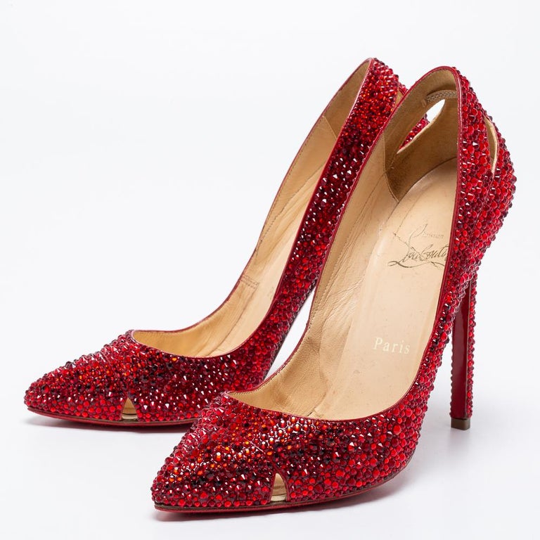 Christian Louboutin Red Cut-Out Leather Strass Degrade Pumps Size