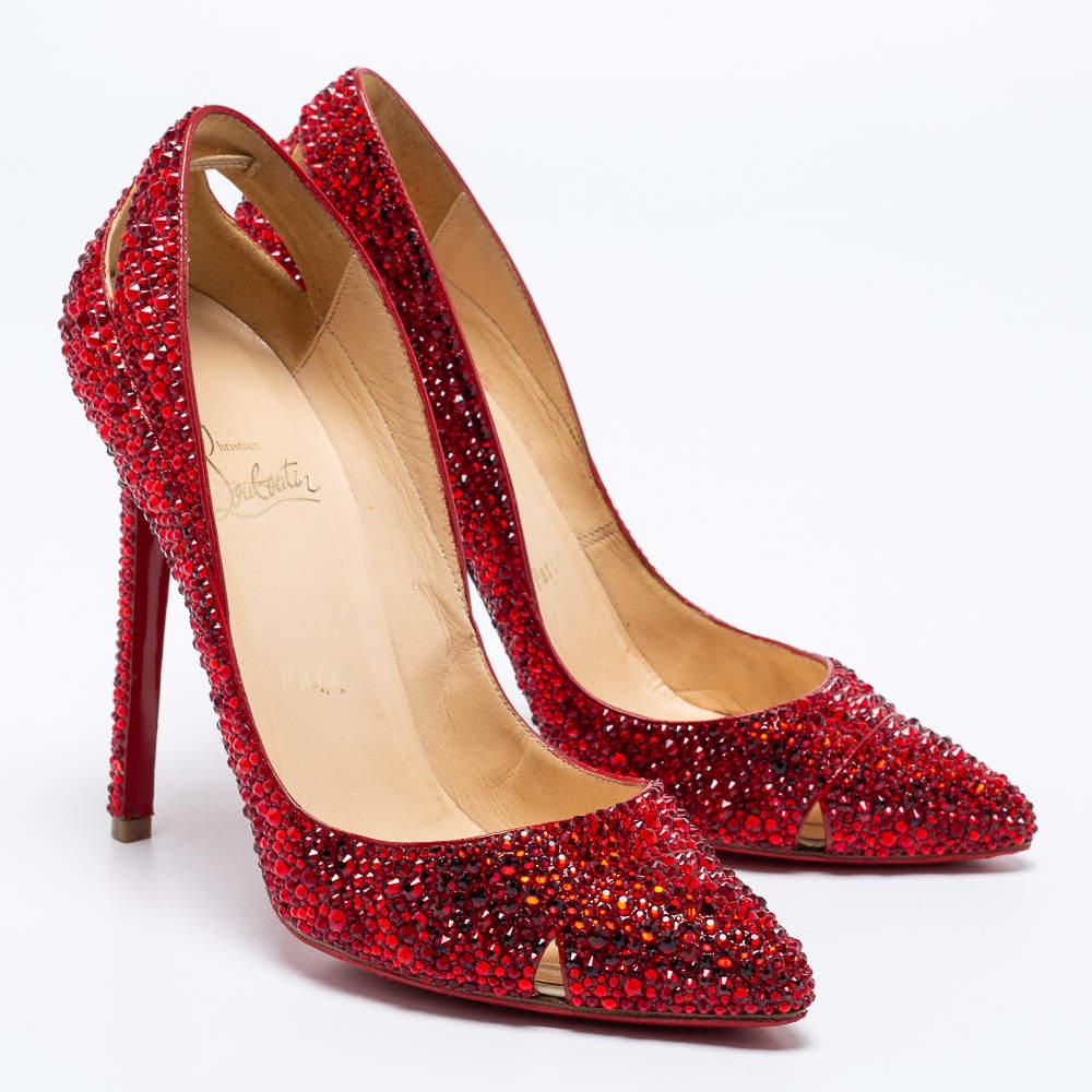 Christian Louboutin Red Cut-Out Leather Strass Degrade Pumps Size 37 2