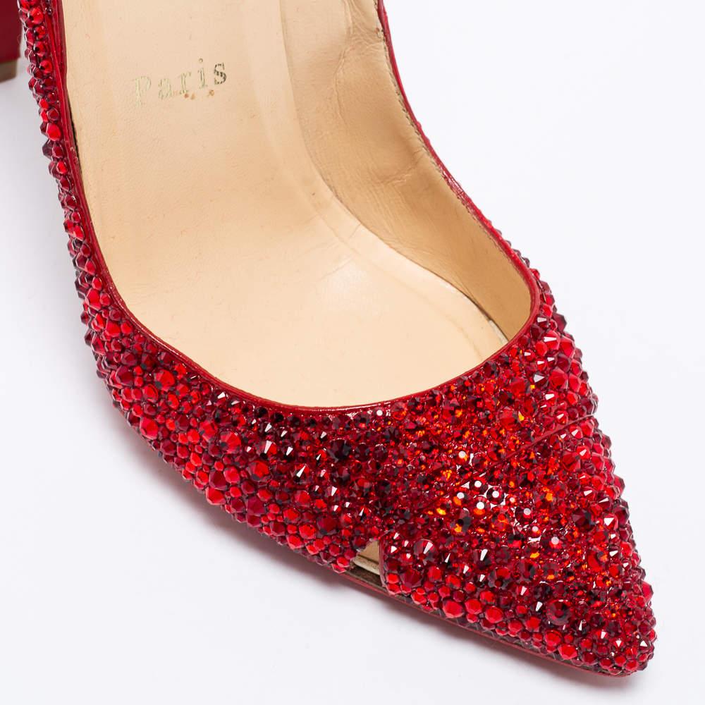 Christian Louboutin Red Cut-Out Leather Strass Degrade Pumps Size 37 3