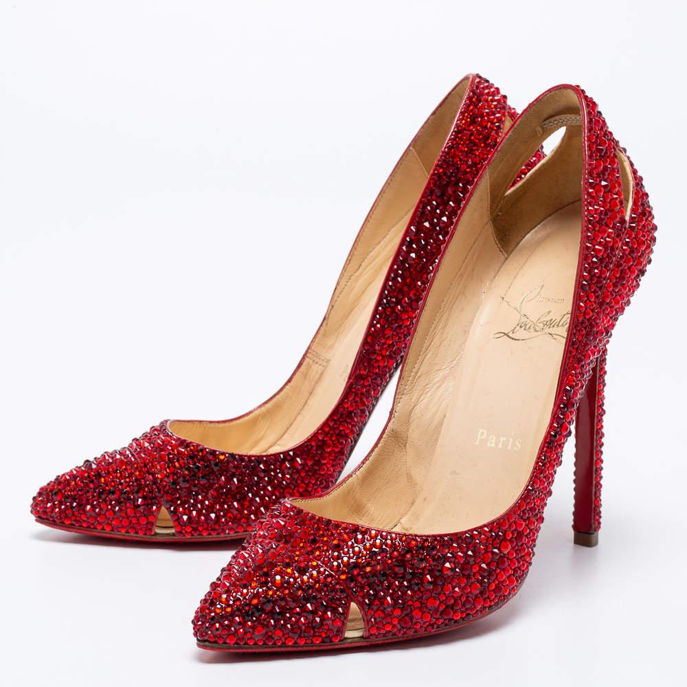 Christian Louboutin Red Cut-Out Leather Strass Degrade Pumps Size 37 4