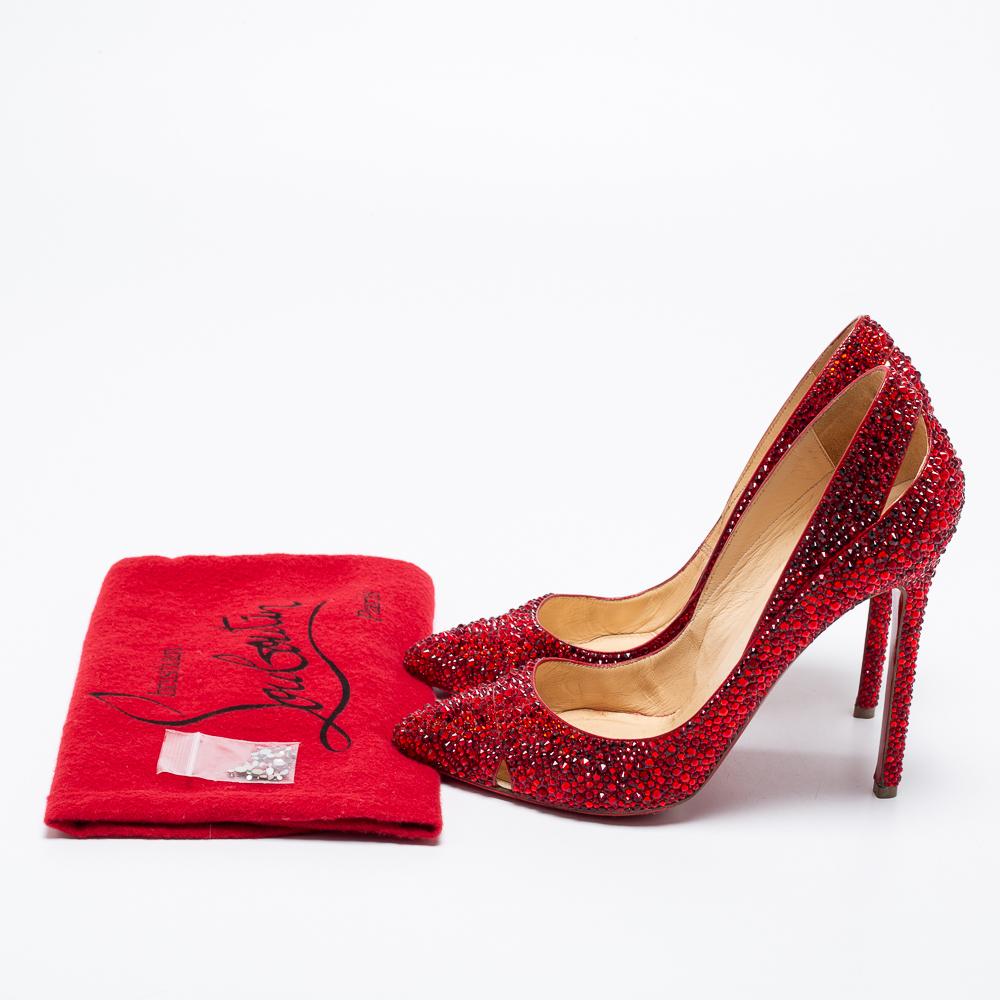 Christian Louboutin Red Cut-Out Leather Strass Degrade Pumps Size 37 4
