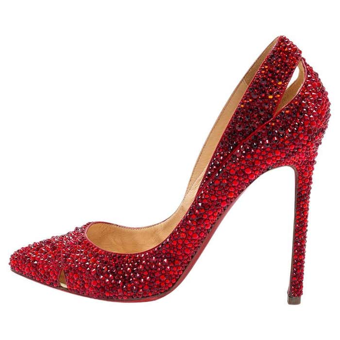 Christian Louboutin Red Cut-Out Leather Strass Degrade Pumps Size 37 ...
