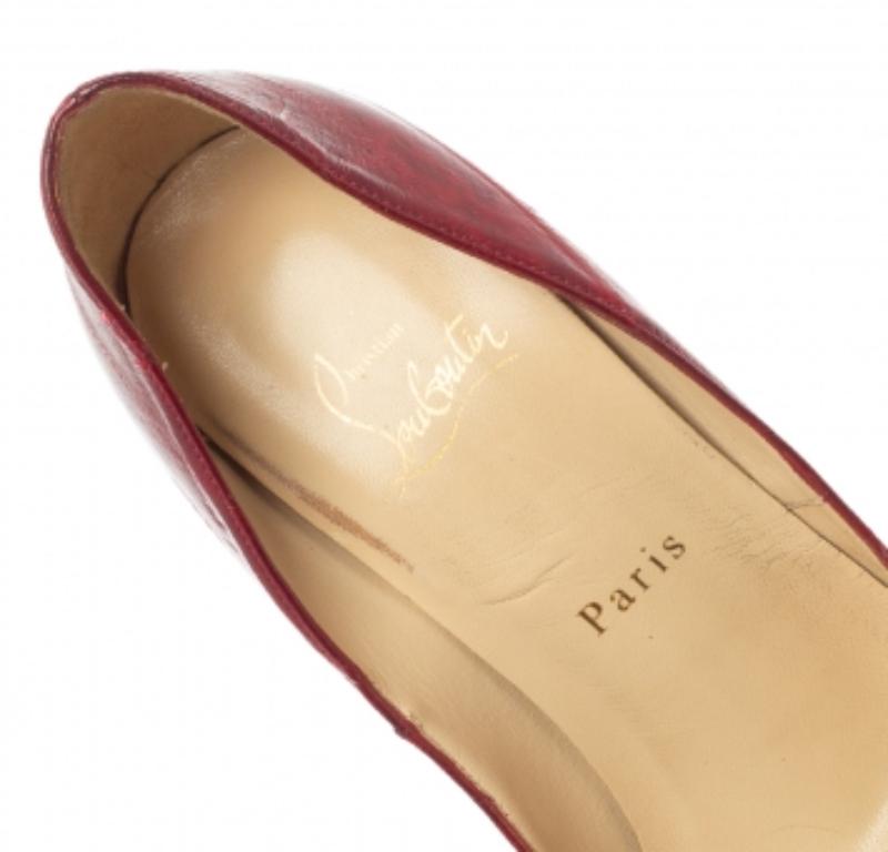 Women's Christian Louboutin Red Eel Leather Lady Peep Toe Platform Pumps Size 39 For Sale
