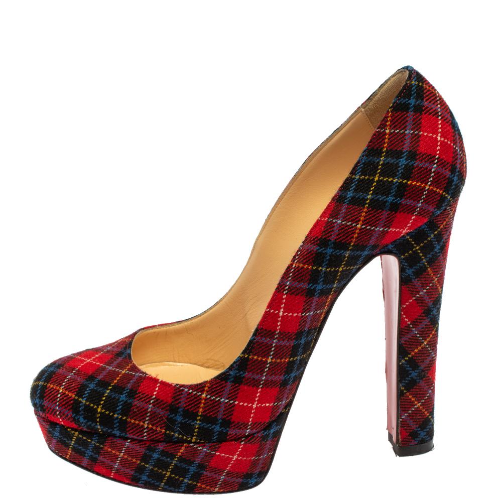 plaid platform heels