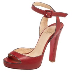 Christian Louboutin Red Leather Ankle Wrap Sandals Size 38