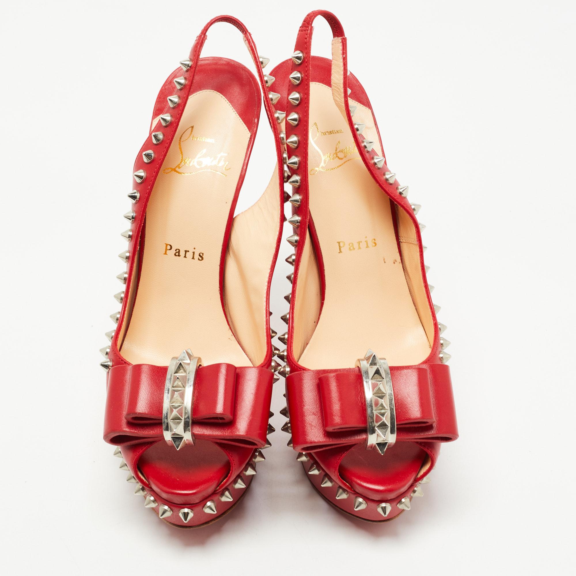 Christian Louboutin Red Leather Lady Clou Slingback Pumps Size 38.5 1